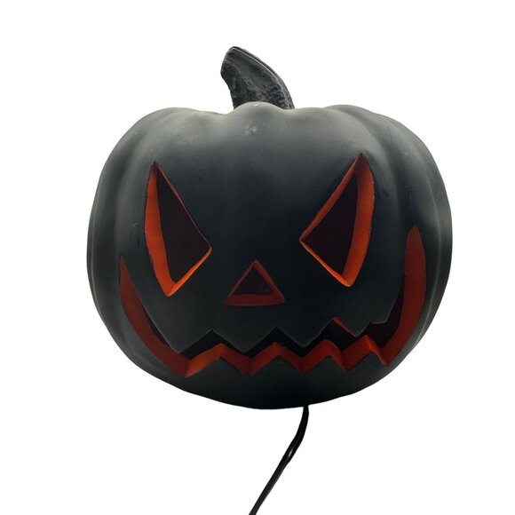 Halloween LED Light-Up Black Jack-O-Lantern Pumpkin Decor With Evil Face Design - Picture 2 of 8